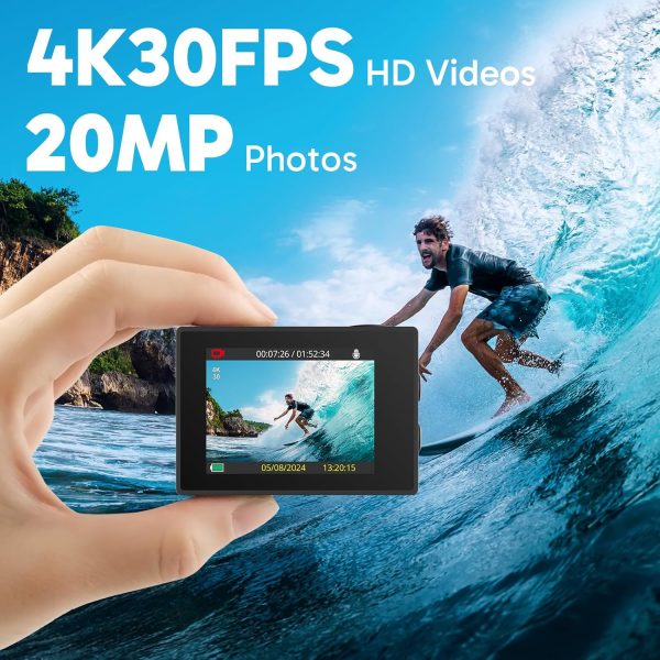 AKASO EK7000 4K30fps Action Camera with 64GB MicroSDXC U3 Memory Card Accessories Kit Bundle Ultra HD 131FT Waterproof Camera EIS WiFi Remote Control 4X Zoom Underwater Camera, Black - Image 2