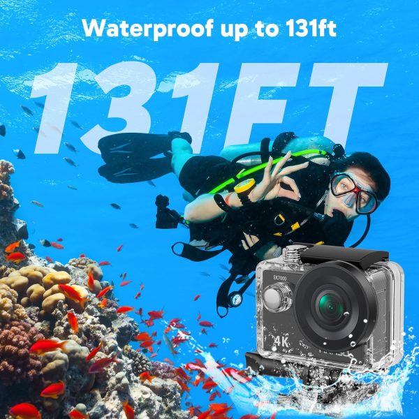 AKASO EK7000 4K30fps Action Camera with 64GB MicroSDXC U3 Memory Card Accessories Kit Bundle Ultra HD 131FT Waterproof Camera EIS WiFi Remote Control 4X Zoom Underwater Camera, Black - Image 4