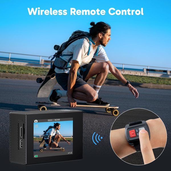 AKASO EK7000 4K30fps Action Camera with 64GB MicroSDXC U3 Memory Card Accessories Kit Bundle Ultra HD 131FT Waterproof Camera EIS WiFi Remote Control 4X Zoom Underwater Camera, Black - Image 5