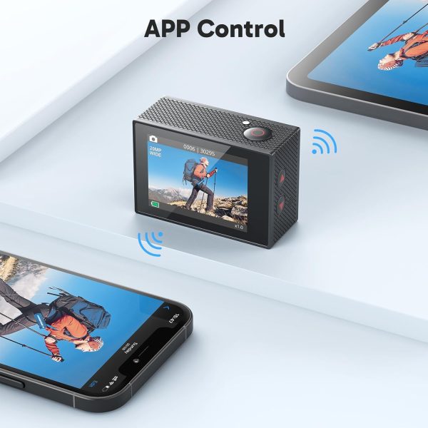 AKASO EK7000 4K30fps Action Camera with 64GB MicroSDXC U3 Memory Card Accessories Kit Bundle Ultra HD 131FT Waterproof Camera EIS WiFi Remote Control 4X Zoom Underwater Camera, Black - Image 7