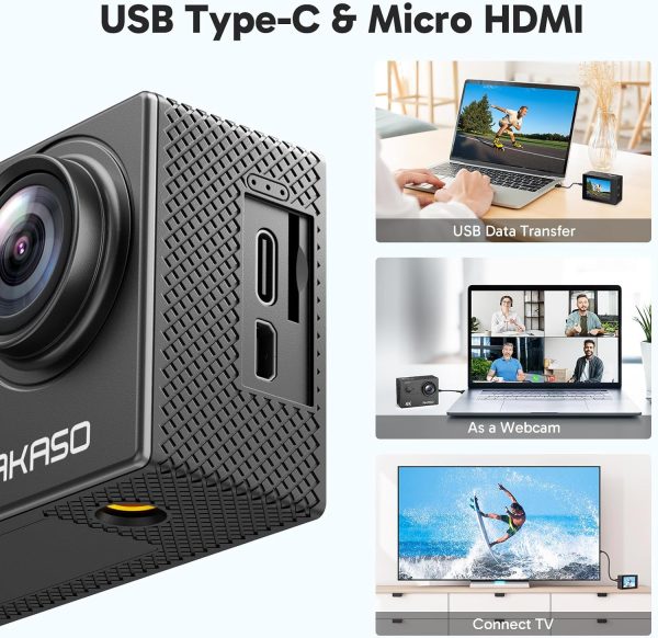 AKASO EK7000 4K30fps Action Camera with 64GB MicroSDXC U3 Memory Card Accessories Kit Bundle Ultra HD 131FT Waterproof Camera EIS WiFi Remote Control 4X Zoom Underwater Camera, Black - Image 8