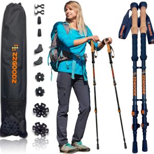 Collapsible Hiking & Trekking Poles 2 pc - Ultralight Folding Walking Sticks for Seniors, Women and Men-Adjustable Hiking Sticks with Metal Folding Clasps, Cork Handle and Silky Wristband