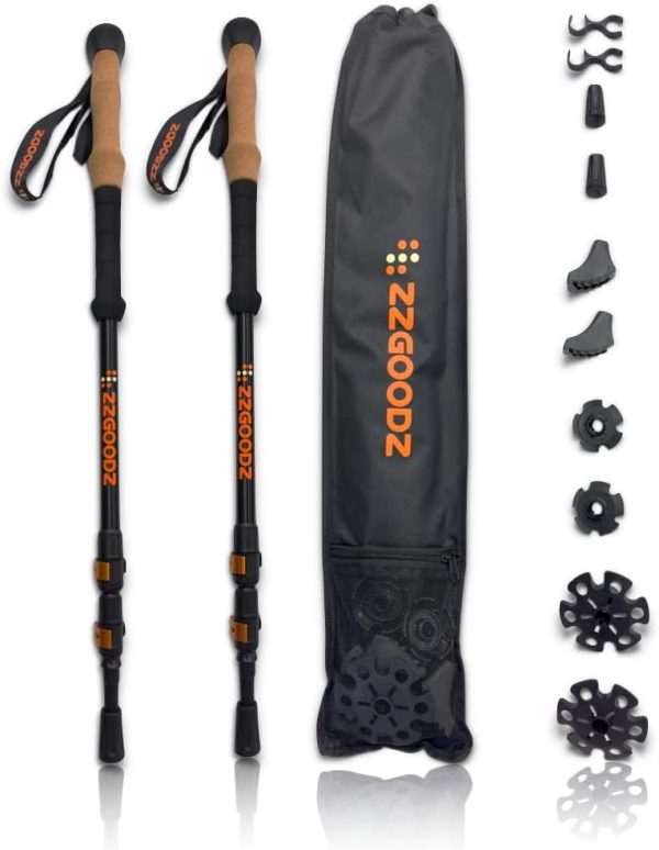 Collapsible Hiking & Trekking Poles 2 pc - Ultralight Folding Walking Sticks for Seniors, Women and Men-Adjustable Hiking Sticks with Metal Folding Clasps, Cork Handle and Silky Wristband - Image 2