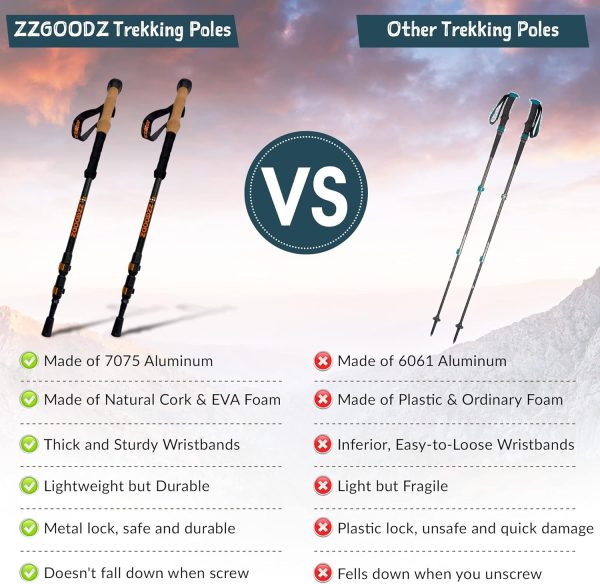 Collapsible Hiking & Trekking Poles 2 pc - Ultralight Folding Walking Sticks for Seniors, Women and Men-Adjustable Hiking Sticks with Metal Folding Clasps, Cork Handle and Silky Wristband - Image 5