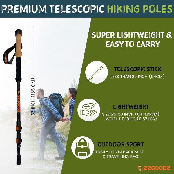 Collapsible Hiking & Trekking Poles 2 pc - Ultralight Folding Walking Sticks for Seniors, Women and Men-Adjustable Hiking Sticks with Metal Folding Clasps, Cork Handle and Silky Wristband - Image 6