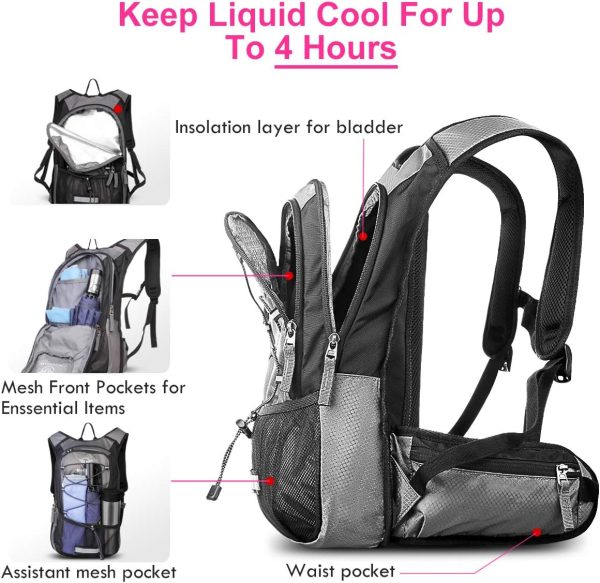 Hydration Pack, Insulated Hydration Backpack with 2L BPA Free Water Bladder and Storage, Hiking Backpack for Men, Women, Kids for Running, Cycling, Camping - Keep Liquid Cool up to 5 Hours - Image 2