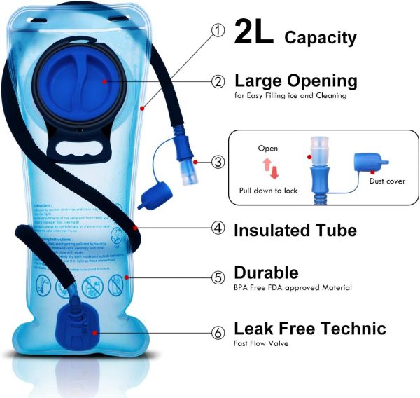 Hydration Pack, Insulated Hydration Backpack with 2L BPA Free Water Bladder and Storage, Hiking Backpack for Men, Women, Kids for Running, Cycling, Camping - Keep Liquid Cool up to 5 Hours - Image 5