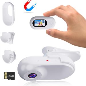 Mini Action Camera 1080P with 32GB Card Sports Camera Pocket Wearable Body Camera Helmet Camera vlogging Camera Multi-Function Accessory Mini Body Camera Pocket Camera (White)