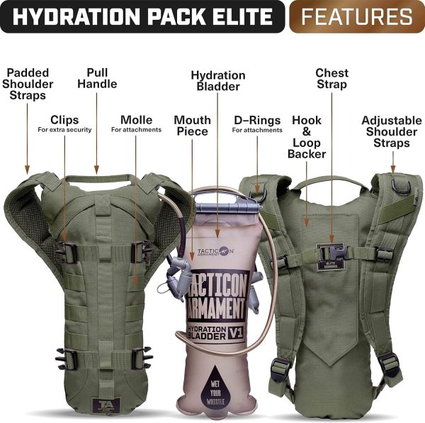 TACTICON Hydropack Elite | Tactical Bare Body Hydration Pack | Combat Veteran Owned Company | All Day Water Source | Hiking & Outdoor Bag | 3L Pocket - Image 3