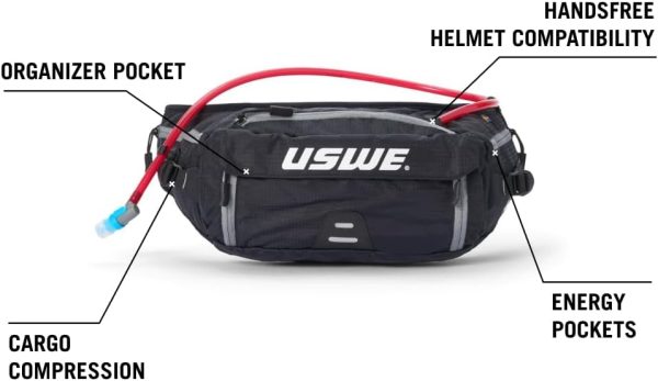 USWE Zulo Hydration Hip Pack - with Organizer and Side Pockets, Bounce Free Hip Belt (6L, Black) - Image 5